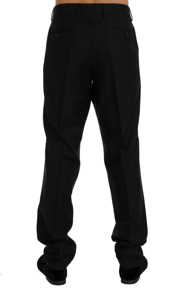 Blau karierte Woll-Stretch-Hose