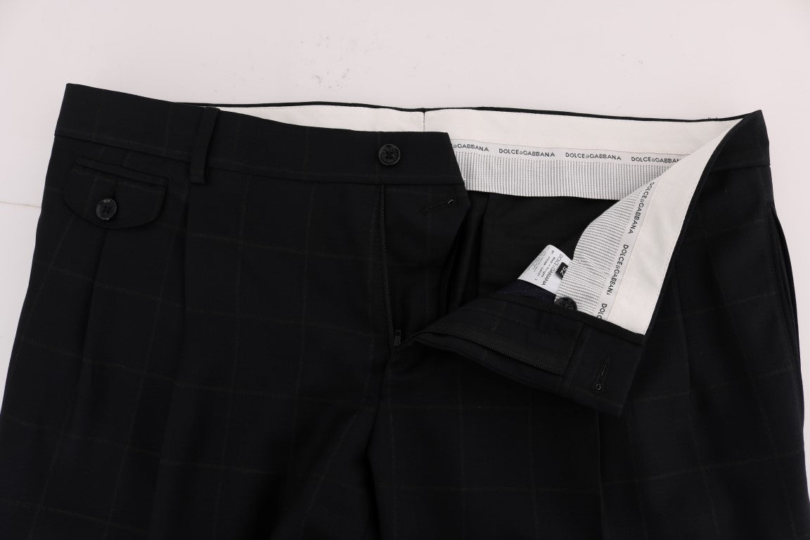 Blau karierte Woll-Stretch-Hose