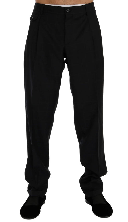 Blau karierte Woll-Stretch-Hose