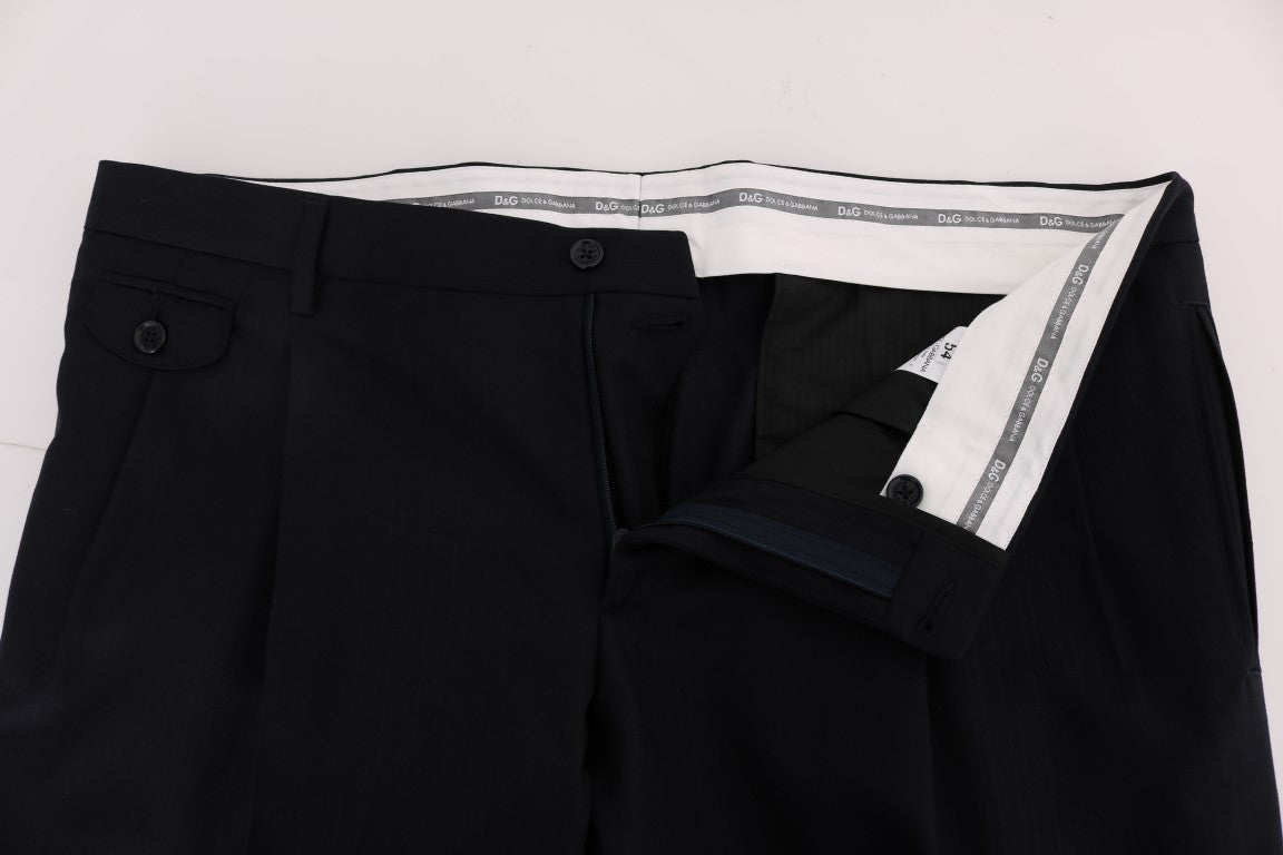 Blau gestreifte Stretch-Hose aus Wolle