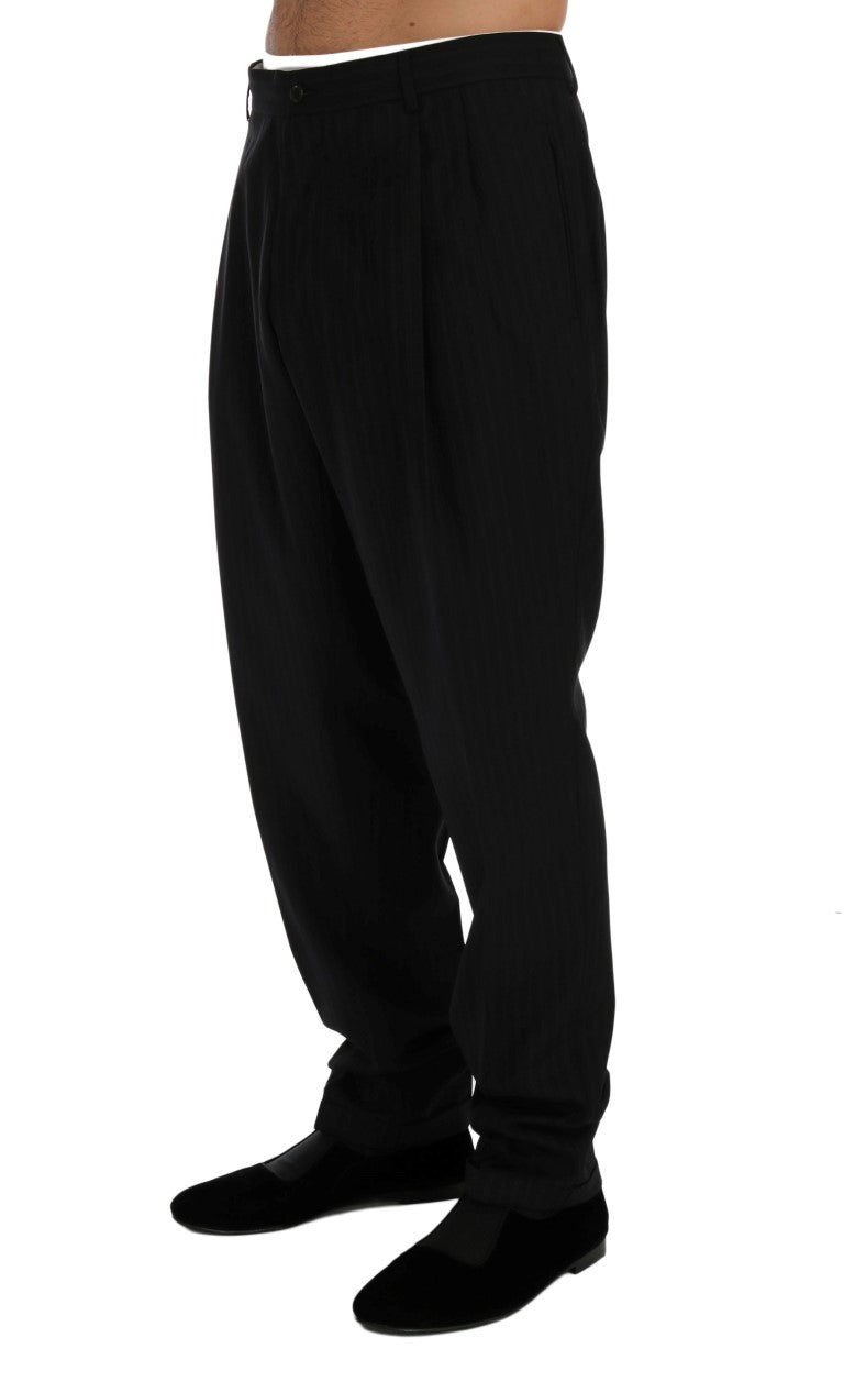 Blau gestreifte Stretch-Hose aus Wolle