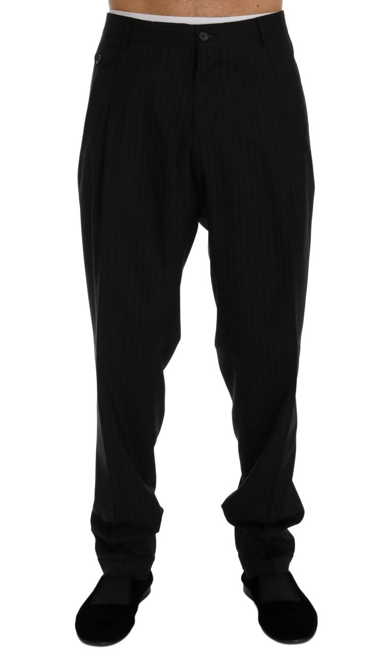 Blau gestreifte Stretch-Hose aus Wolle