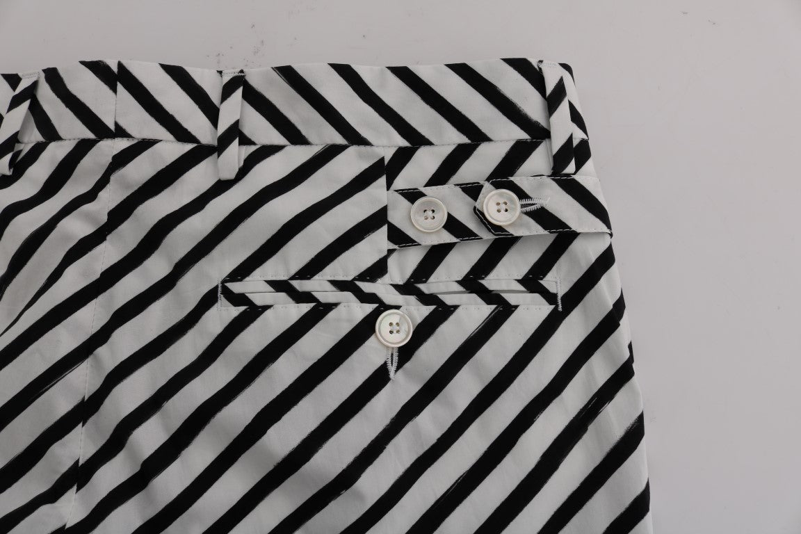 Weiß-schwarz gestreifte Slim Fit Hose aus Baumwolle