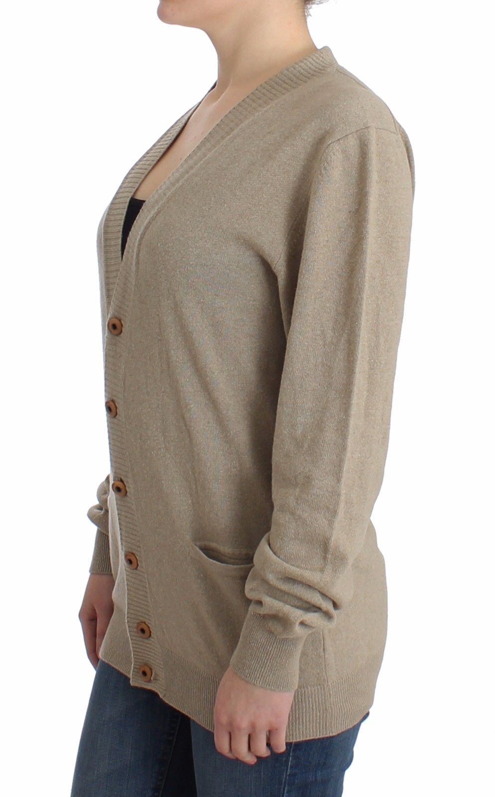 Beige Strickjacke Wolle Kaschmir Pullover Strick