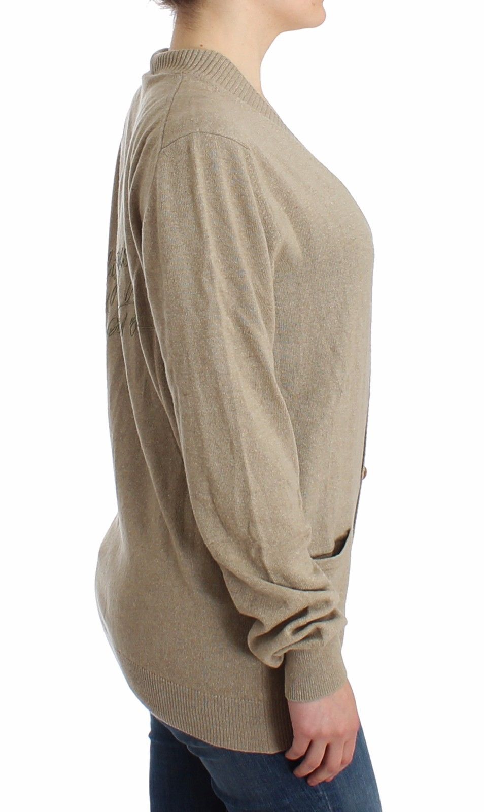 Beige Strickjacke Wolle Kaschmir Pullover Strick