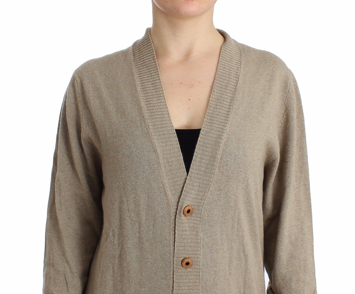 Beige Strickjacke Wolle Kaschmir Pullover Strick