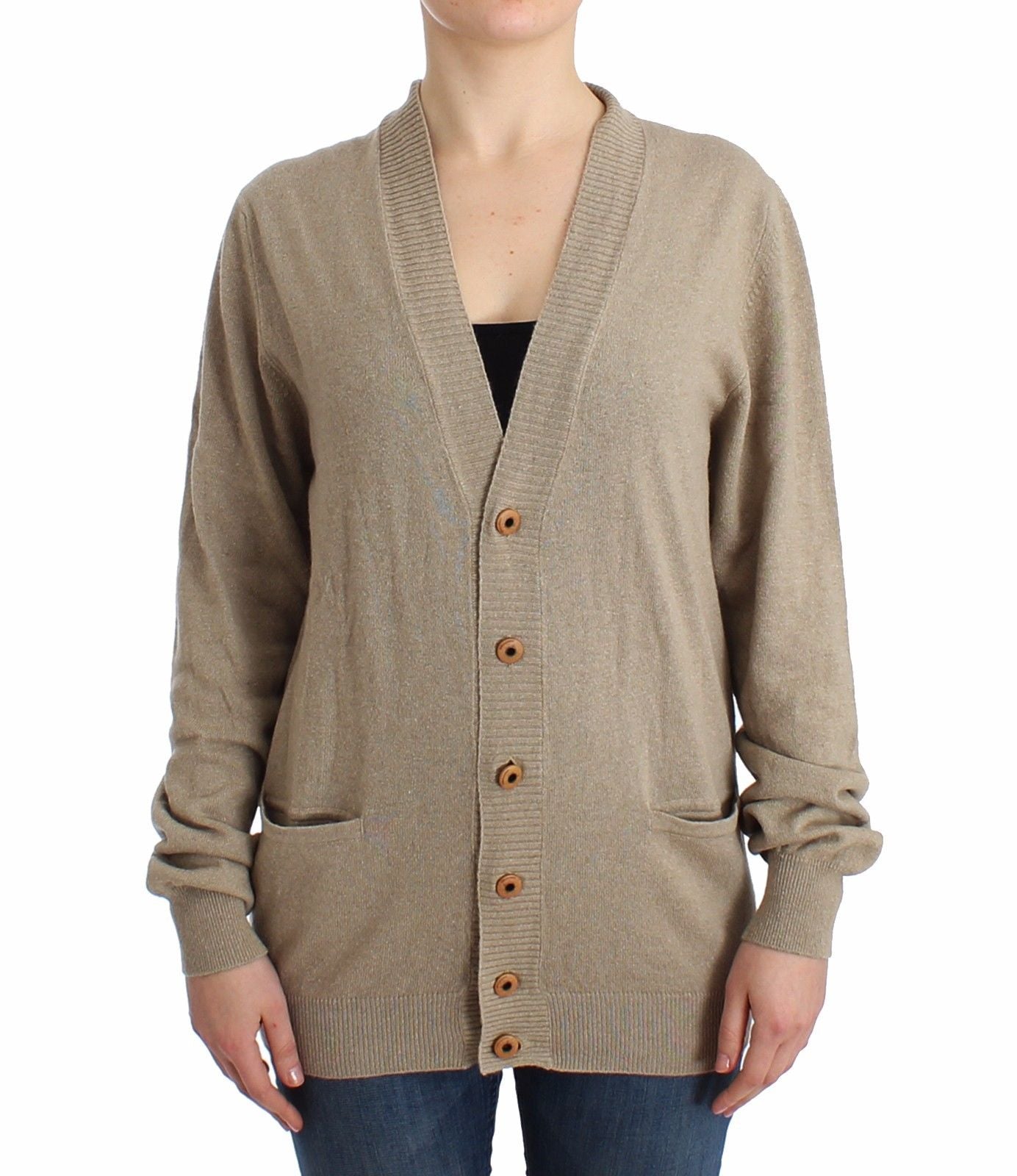 Beige Strickjacke Wolle Kaschmir Pullover Strick