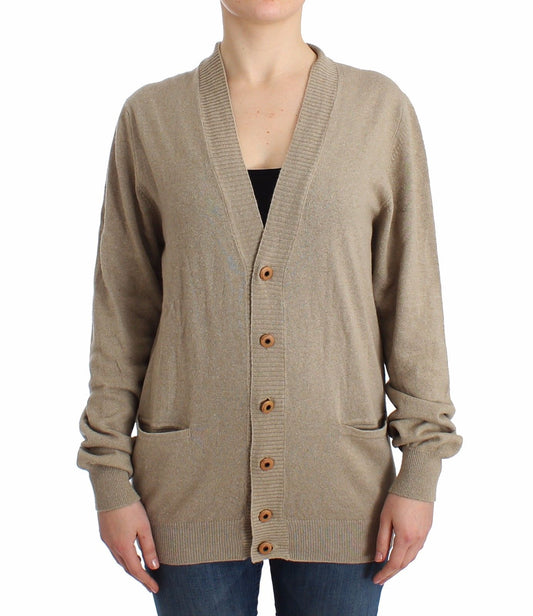 Beige Strickjacke Wolle Kaschmir Pullover Strick