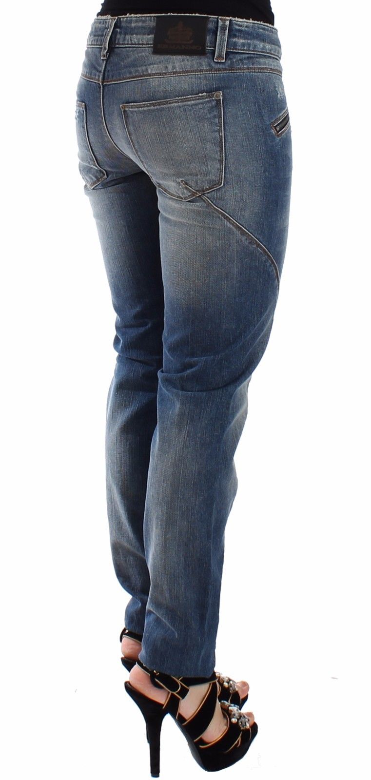Blaue Slim Jeans Denim-Hosen Straight Stretch