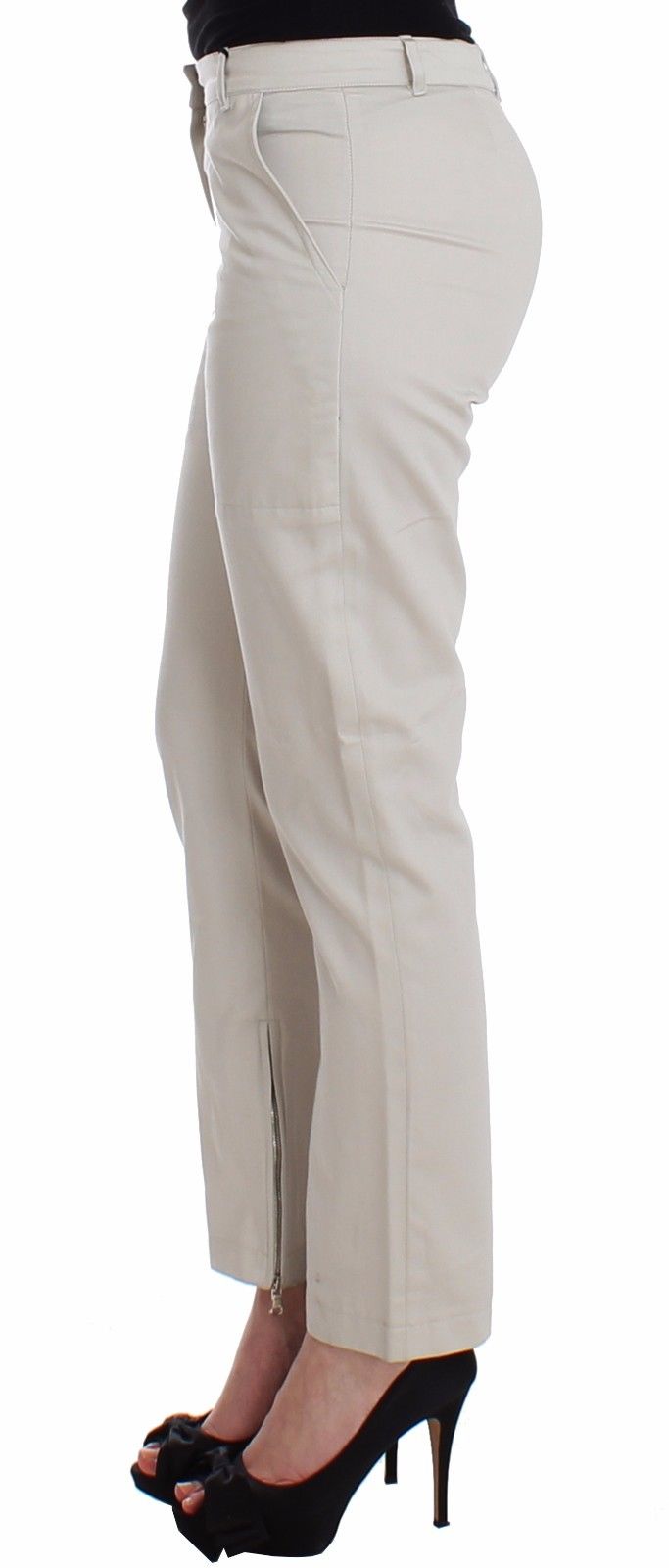 Beige Kleiderhose Slim Skinny Leg Baumwolle