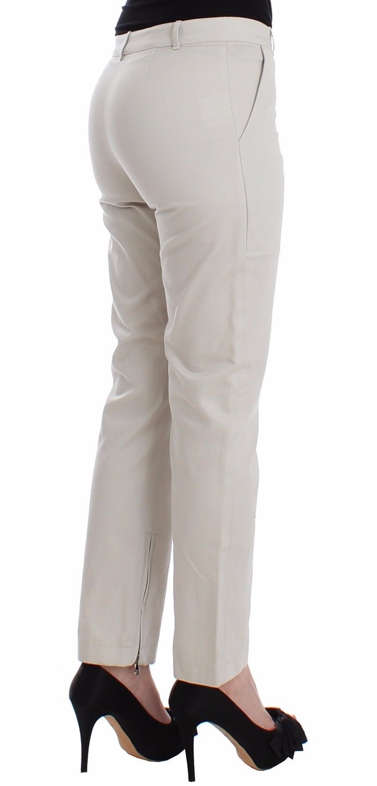 Beige Kleiderhose Slim Skinny Leg Baumwolle