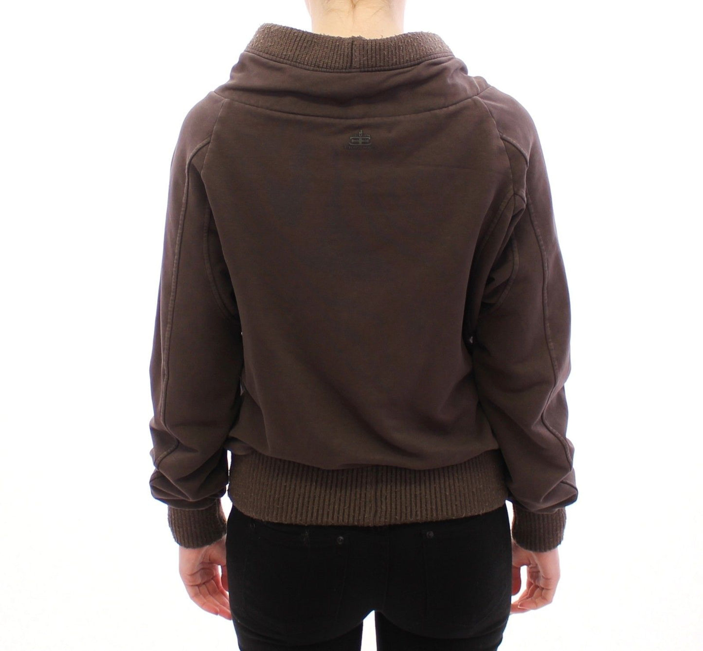 Braune Stretch-Pulloverjacke mit durchgehendem Reißverschluss