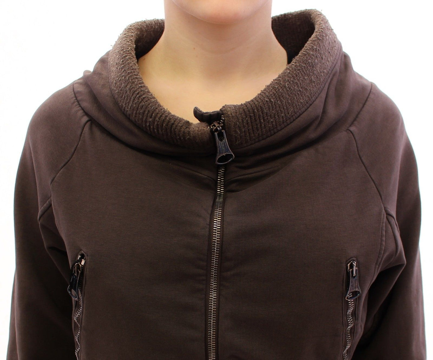 Braune Stretch-Pulloverjacke mit durchgehendem Reißverschluss