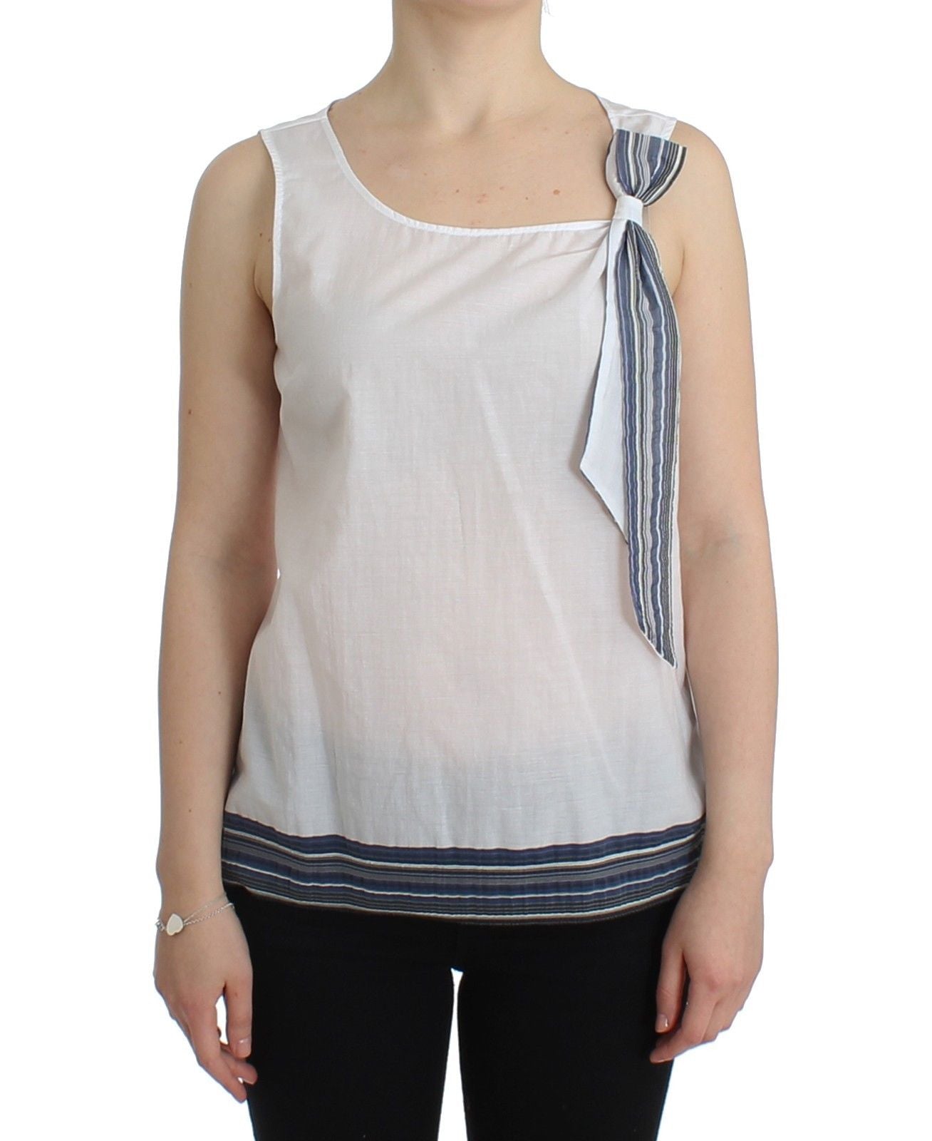 Weißes blaues Top Bluse Tank Shirt ärmellos