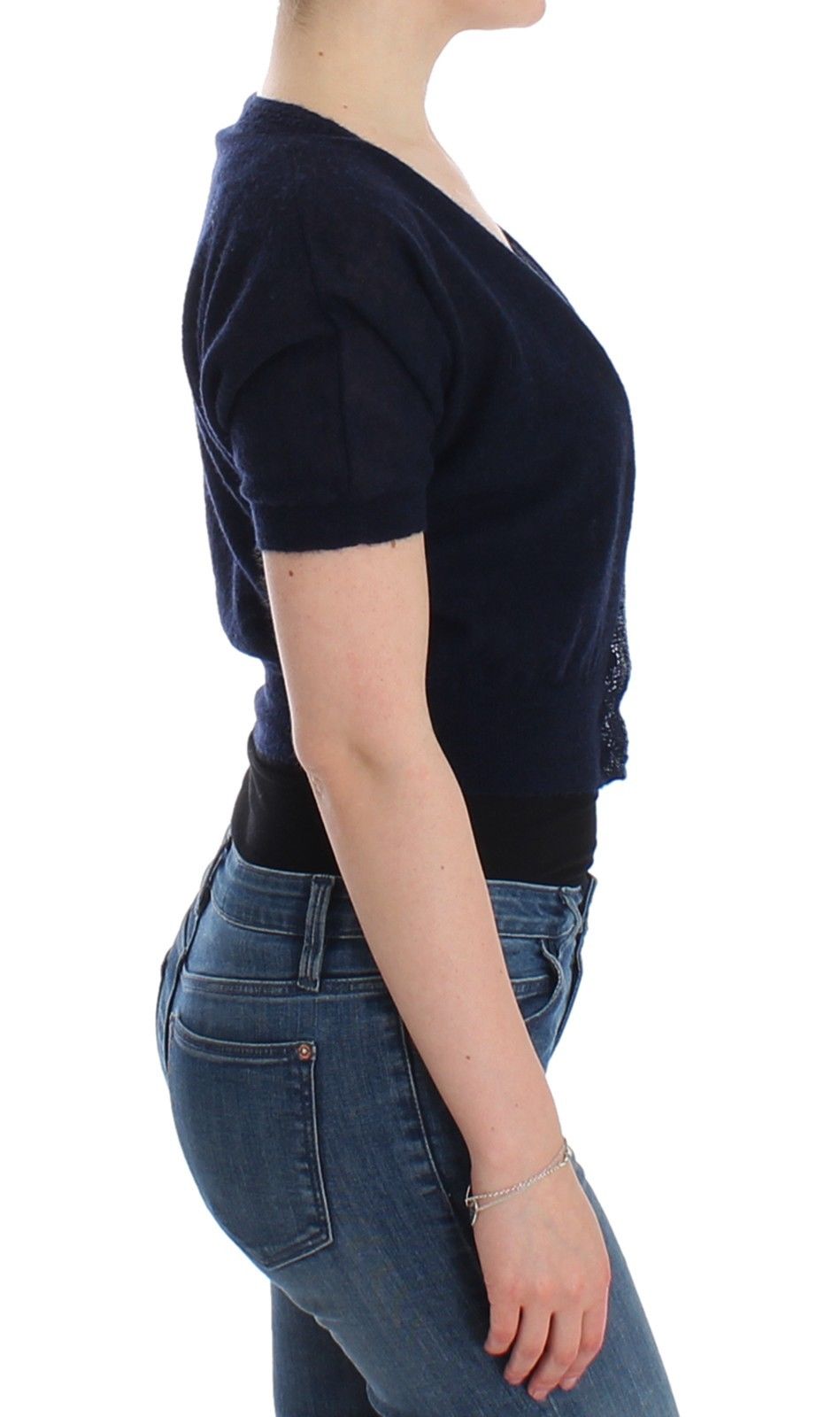 Dessous Strickpullover aus blauer Wolle Strickjacke