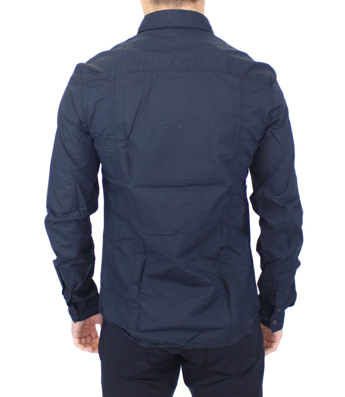 Blaues Baumwoll-Langarmhemd Top