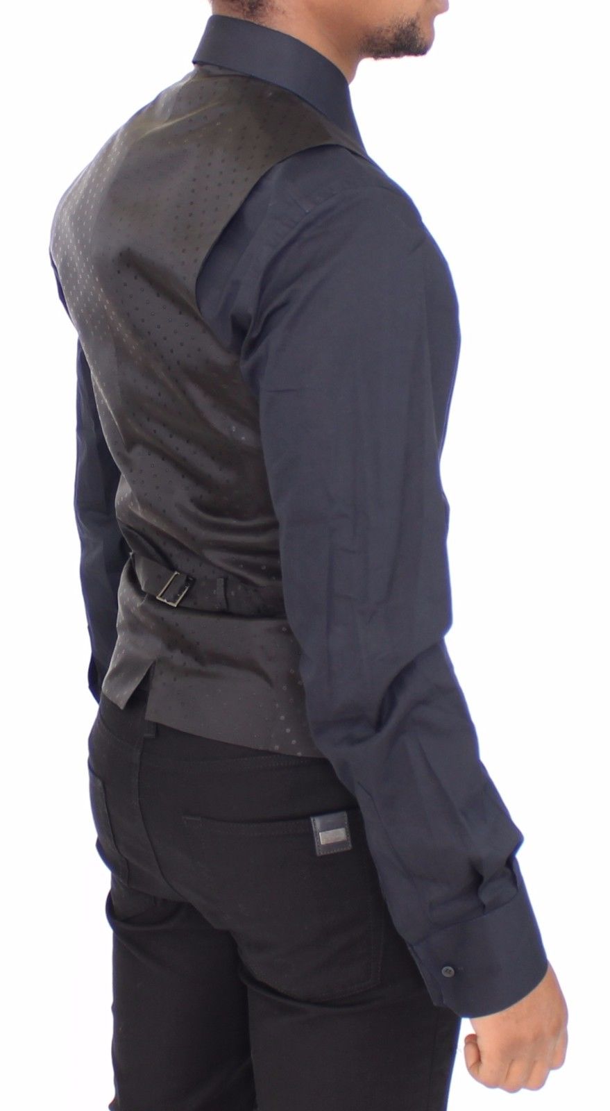 Schwarzes Wolle-Seide-Stretch-Kleid Weste Blazer