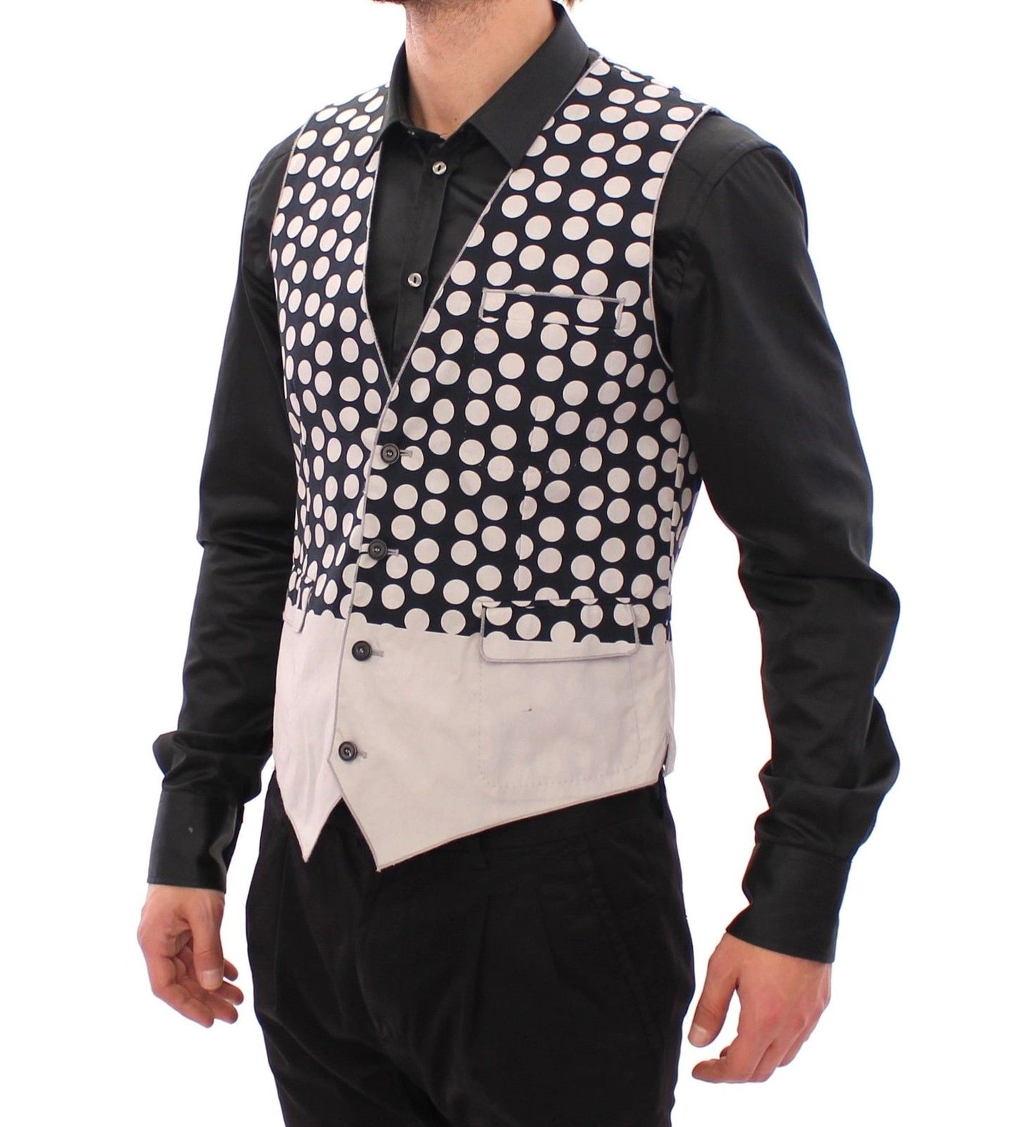 Blaues gepunktetes Kleid Weste Gilet Weste