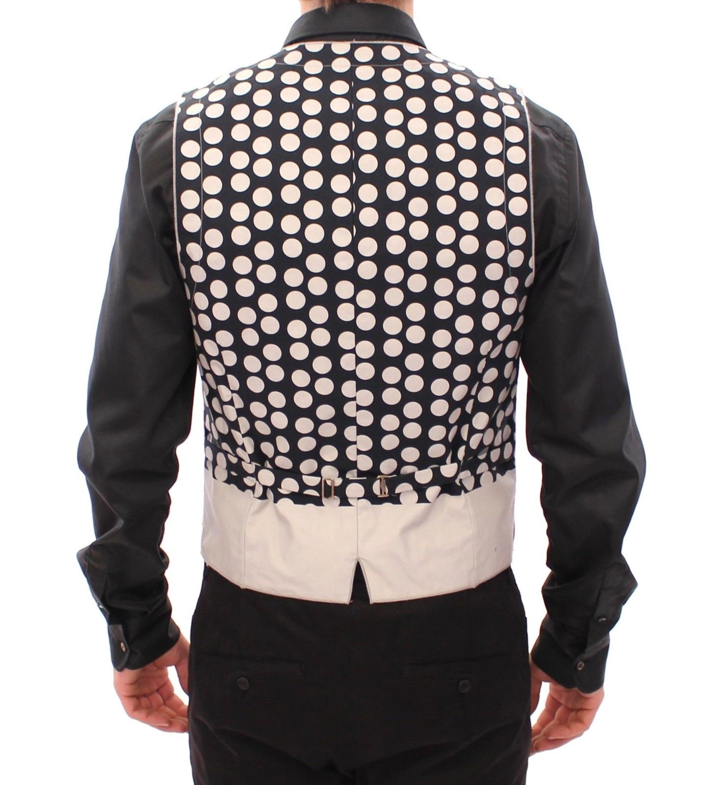 Blaues gepunktetes Kleid Weste Gilet Weste