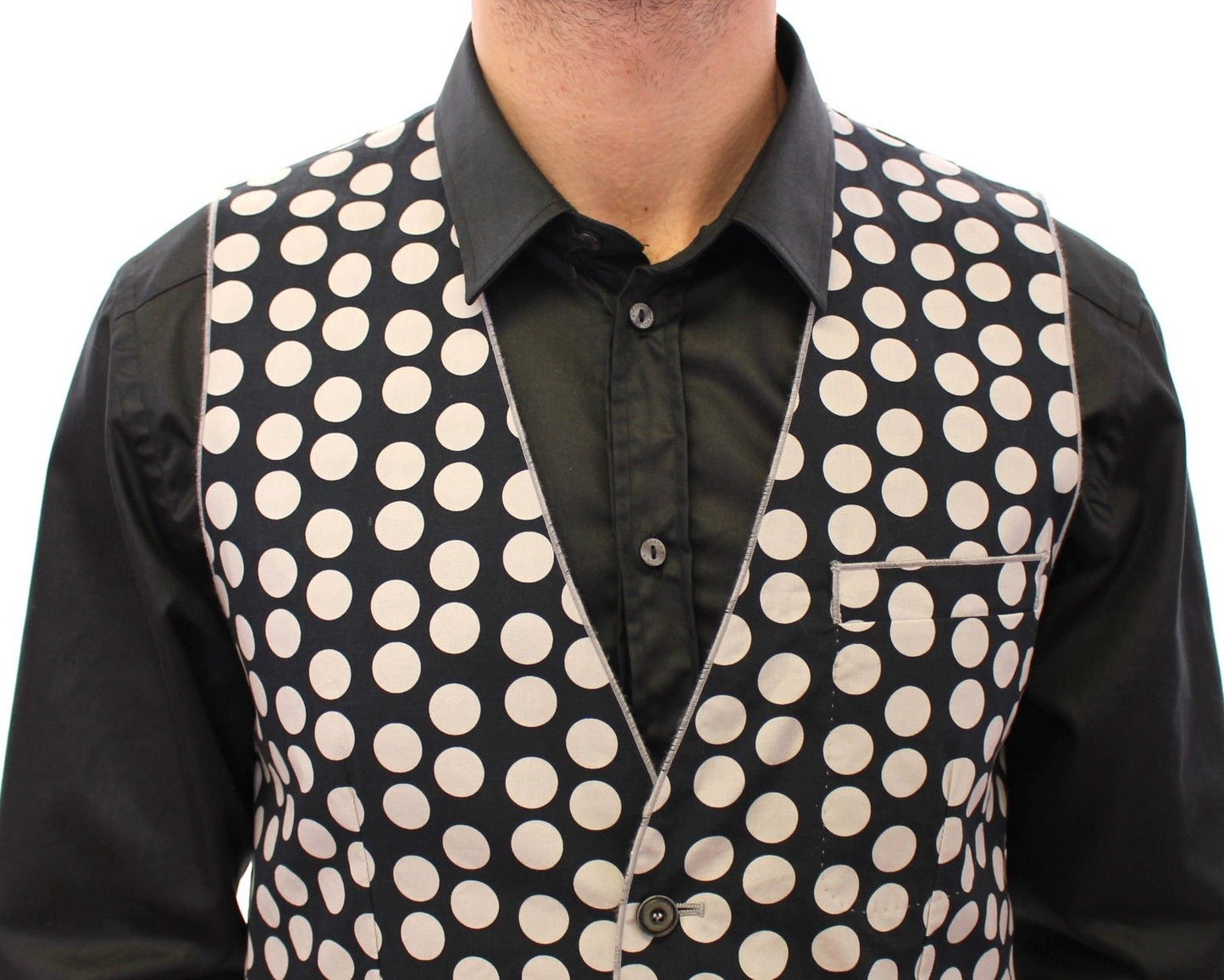 Blaues gepunktetes Kleid Weste Gilet Weste