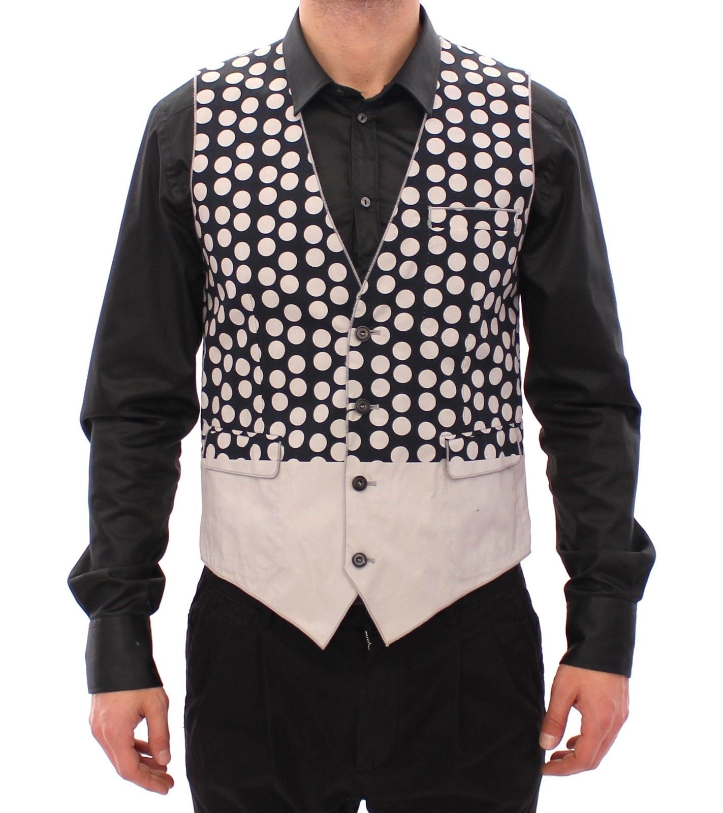 Blaues gepunktetes Kleid Weste Gilet Weste