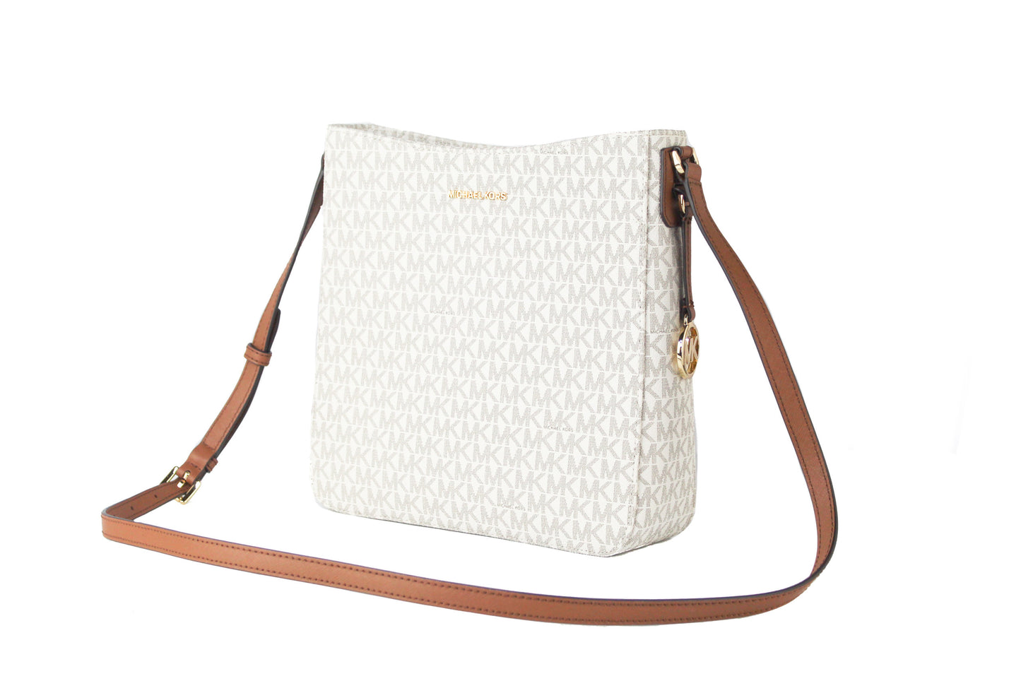 Signature Jet Set Large Signature Messenger Crossbody Bag (Vanilla Signature/Braun)