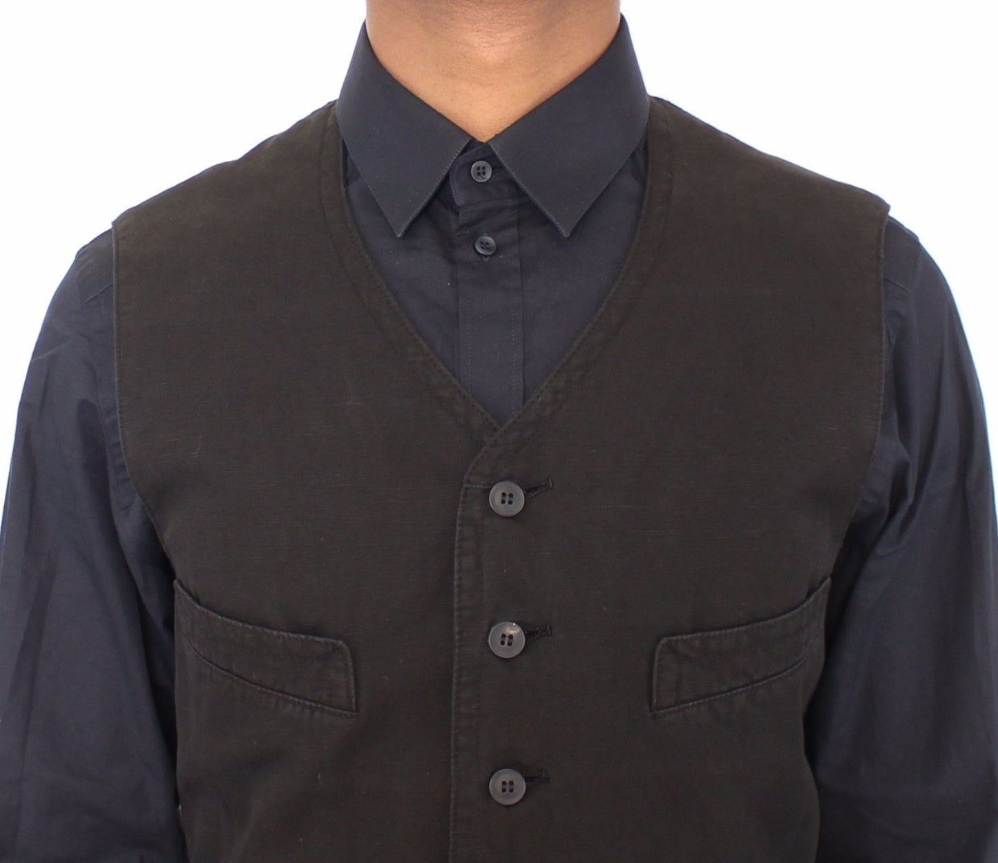 Schwarzes Flachs-Baumwollkleid Weste Blazer