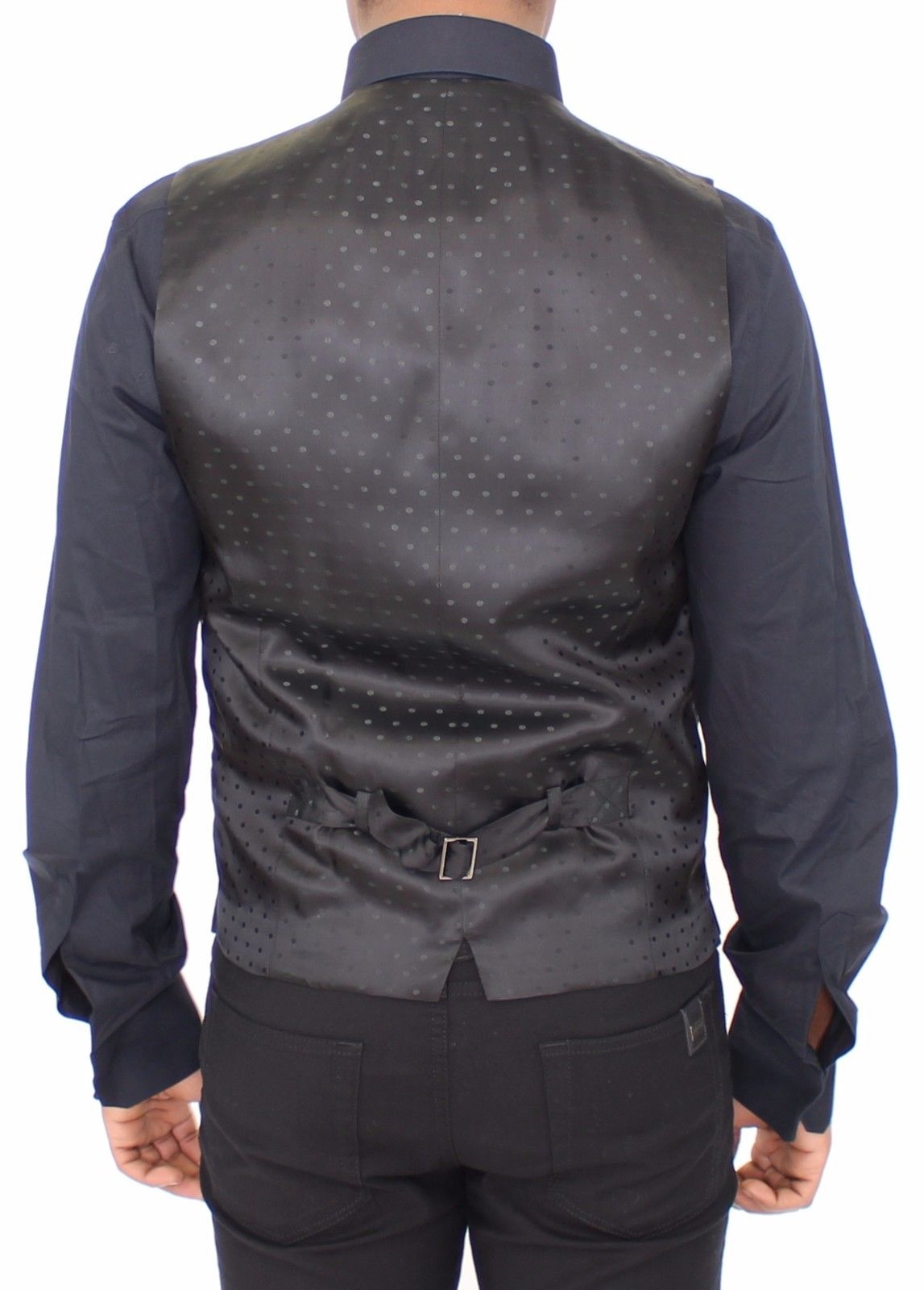 Schwarzes Wolle-Seide-Stretch-Kleid Weste Blazer