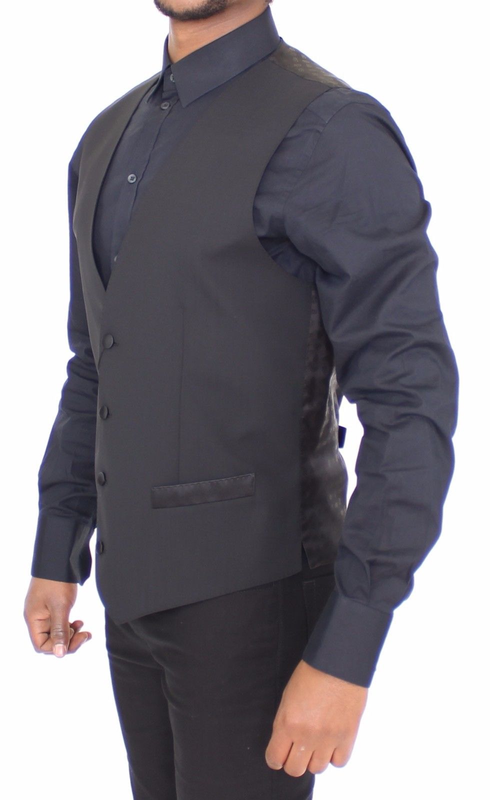 Schwarzes Woll-Seiden-Kleid Weste Gilet Jacke