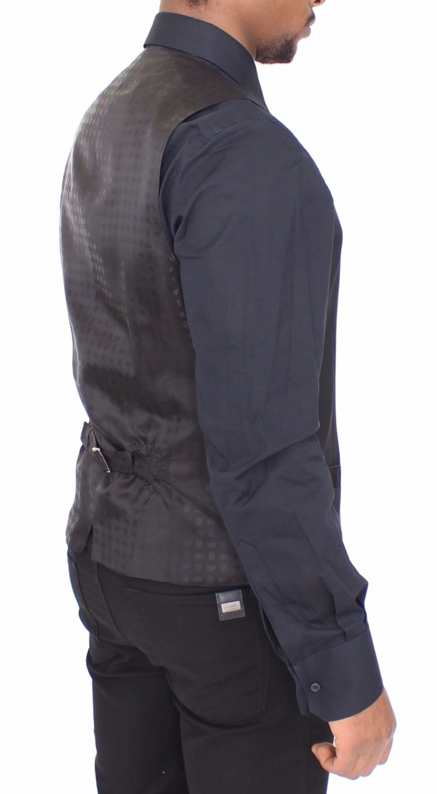 Schwarzes Woll-Seiden-Kleid Weste Gilet Jacke