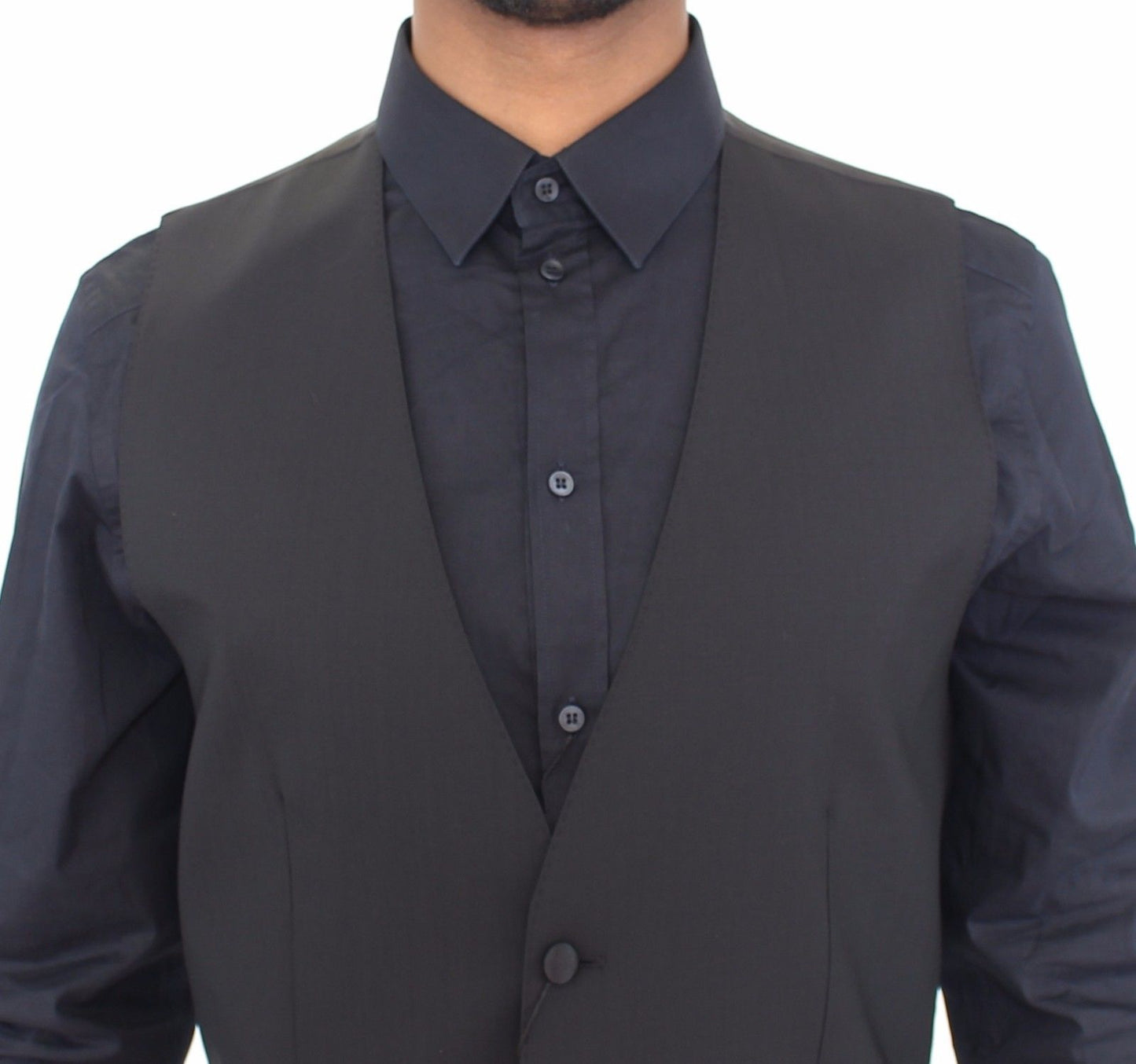 Schwarzes Woll-Seiden-Kleid Weste Gilet Jacke