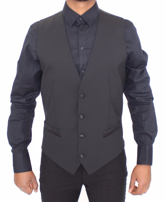 Schwarzes Woll-Seiden-Kleid Weste Gilet Jacke