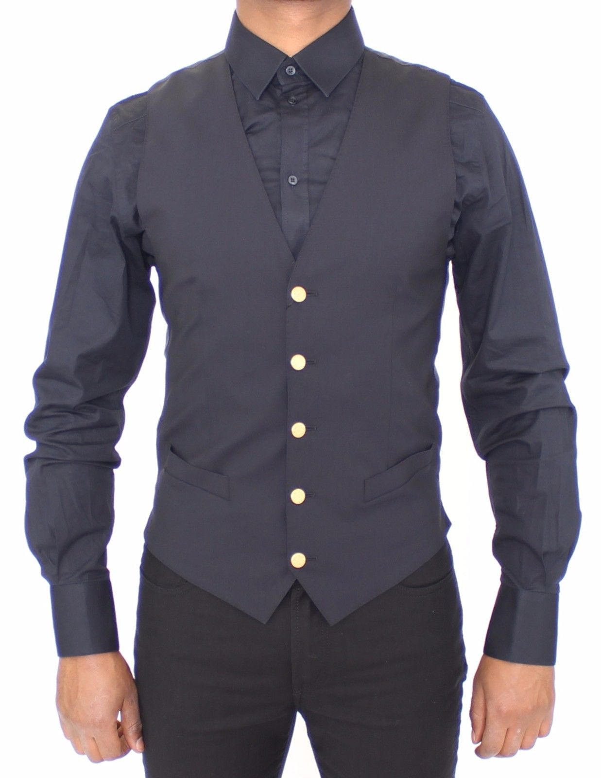 Blaue Wolle Stretch Formal Dress Vest Gilet