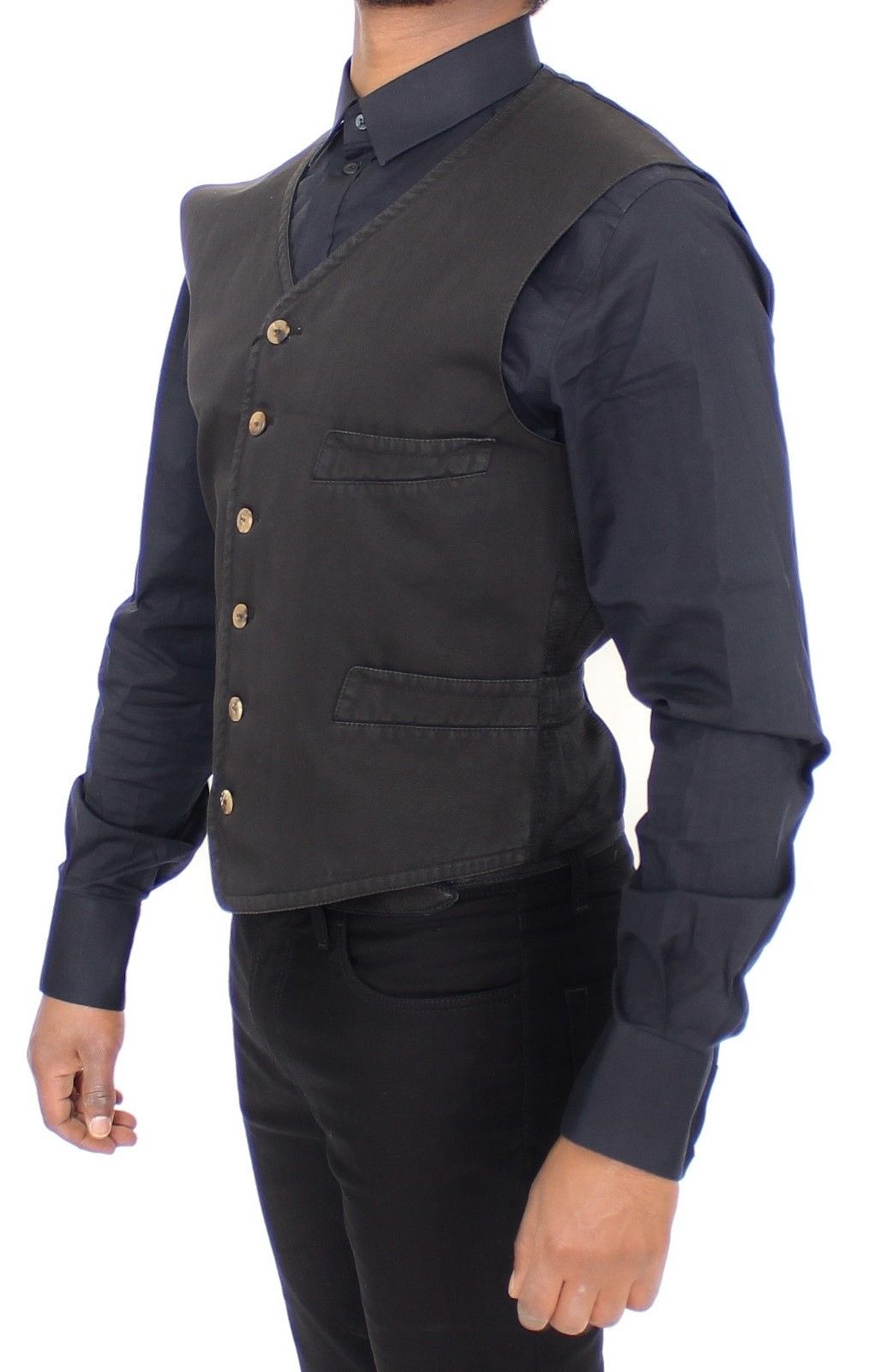 Schwarzes Baumwollmischung Kleid Weste Gilet