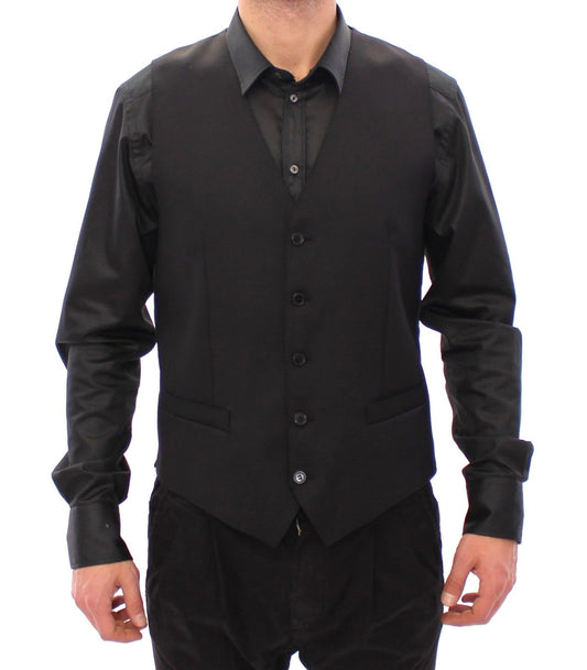 Schwarze Wollweste Logo Gilet Weste