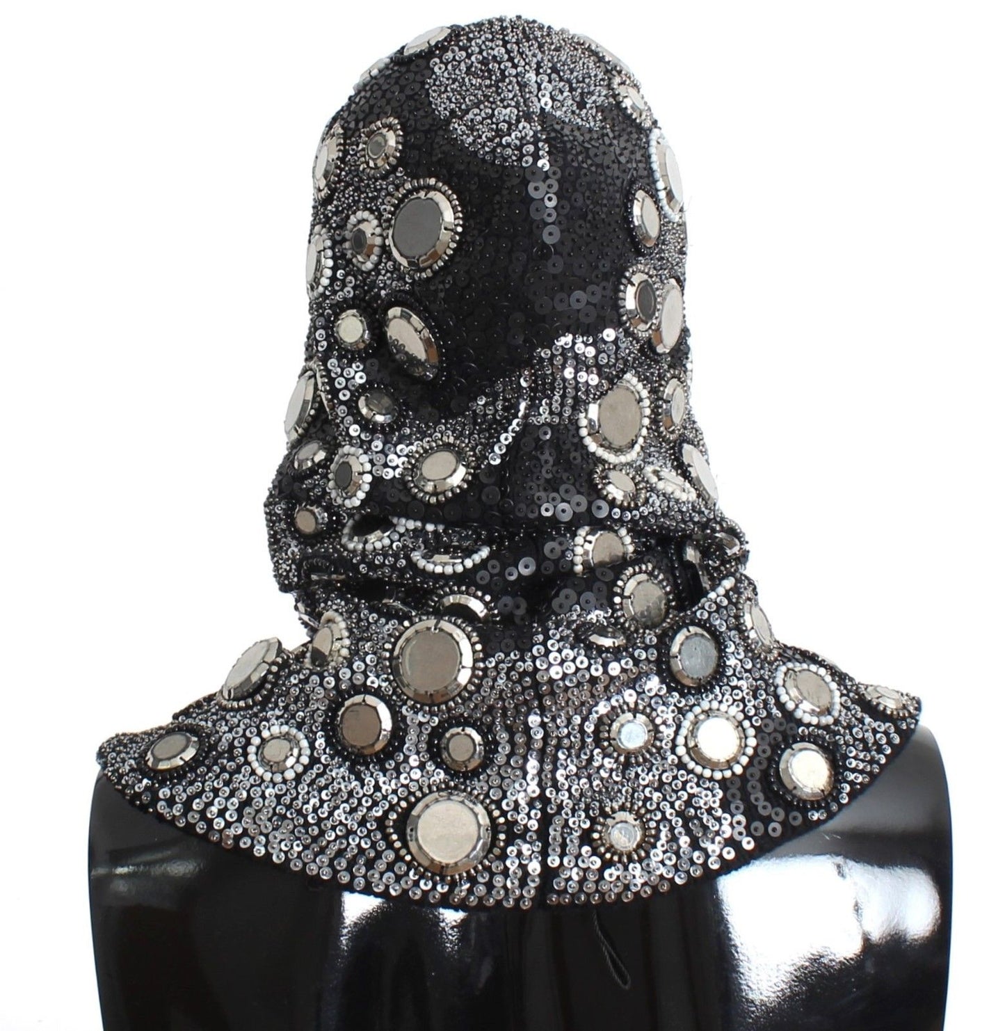 Schwarze Woll-Kristall-Laufsteg-Häkelkapuze für Männer