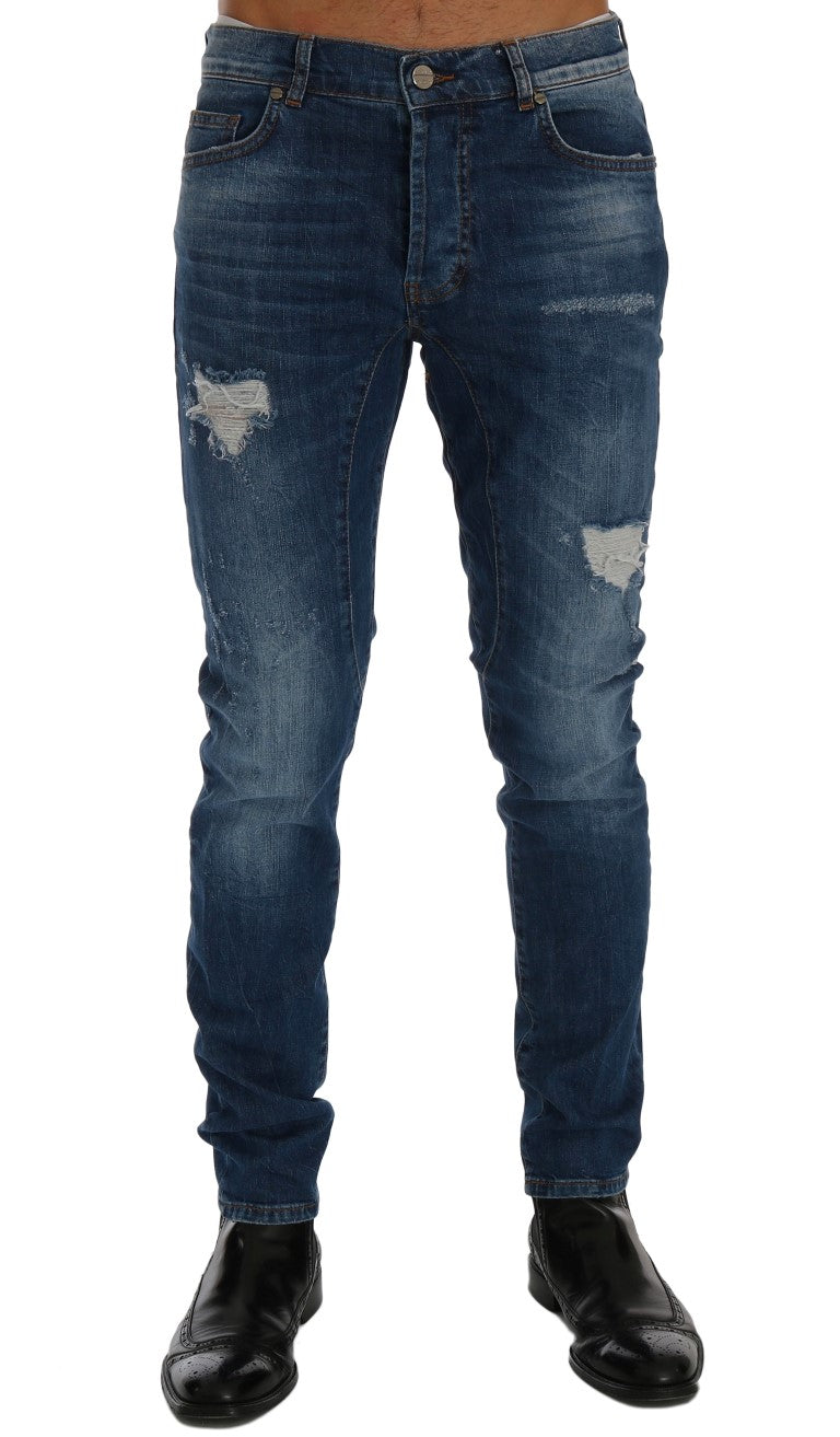 Blaue Waschung Zerrissene Dundee Slim Fit Jeans