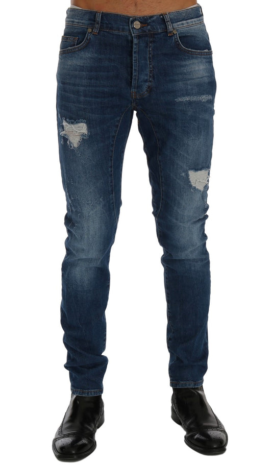 Blaue Waschung Zerrissene Dundee Slim Fit Jeans