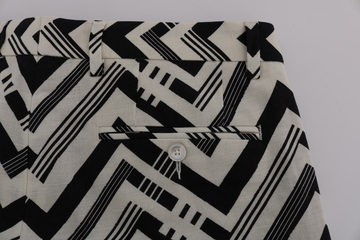 Weiß-schwarz gestreifte Baumwoll-Leinen-Shorts