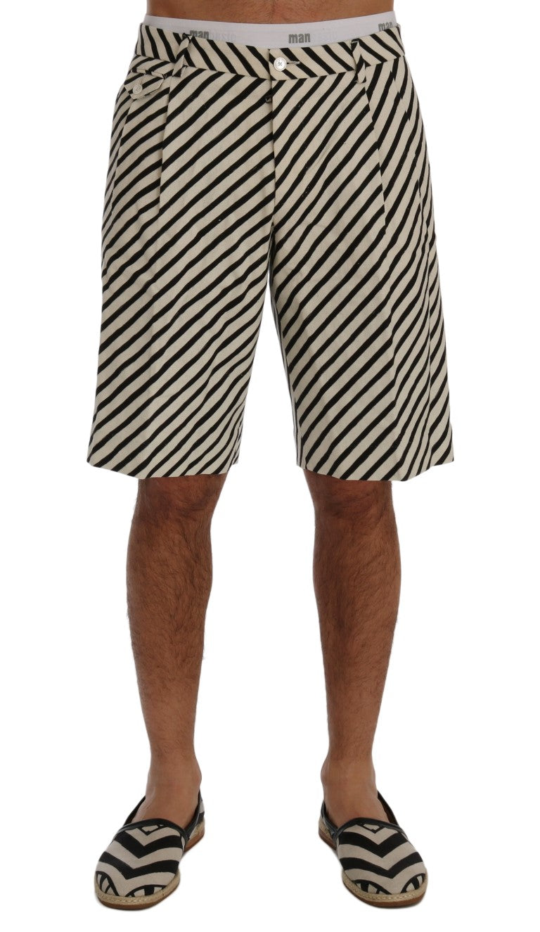 Weiß Schwarz Gestreifte Hanf Casual Shorts
