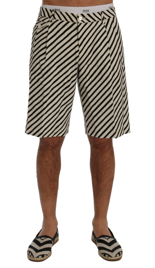Weiß Schwarz Gestreifte Hanf Casual Shorts