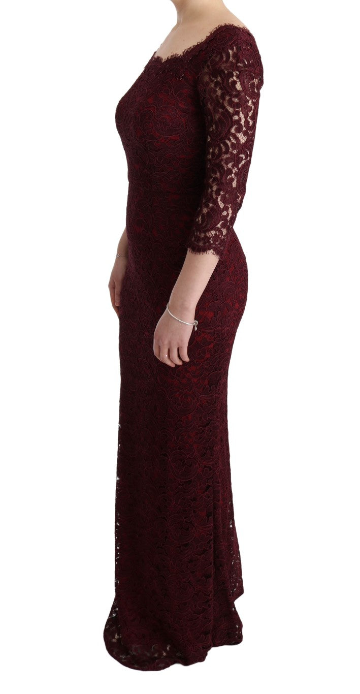 Bordeaux Floral Ricamo Langes Etuikleid