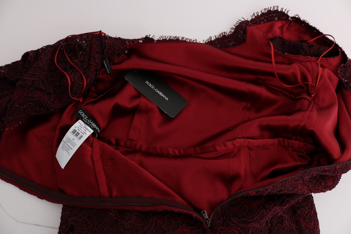 Bordeaux Floral Ricamo Langes Etuikleid