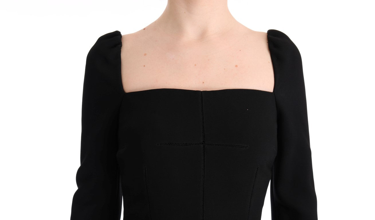 Schwarzes langes Etuikleid aus Stretch-Kristall