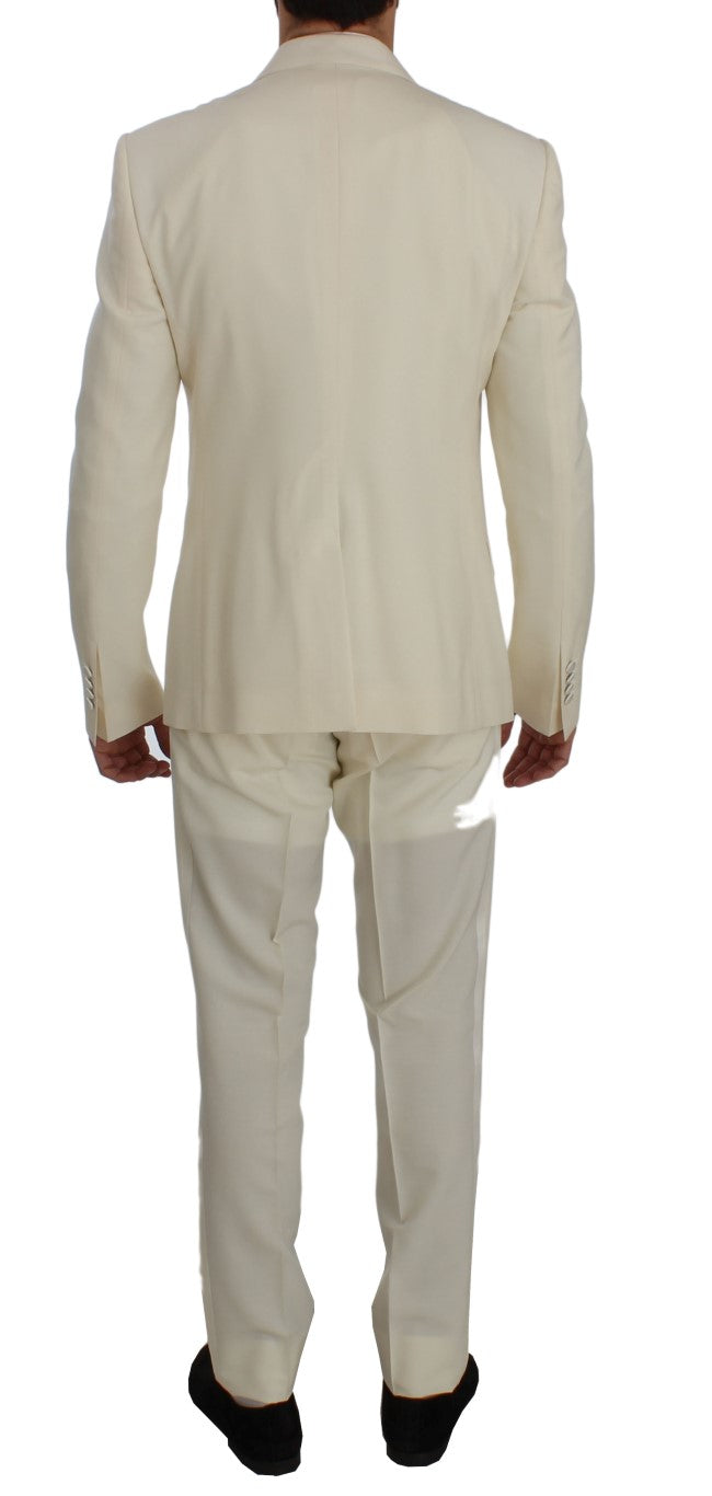 Cream White Wool Silk Slim Fit 3 Piece Suit