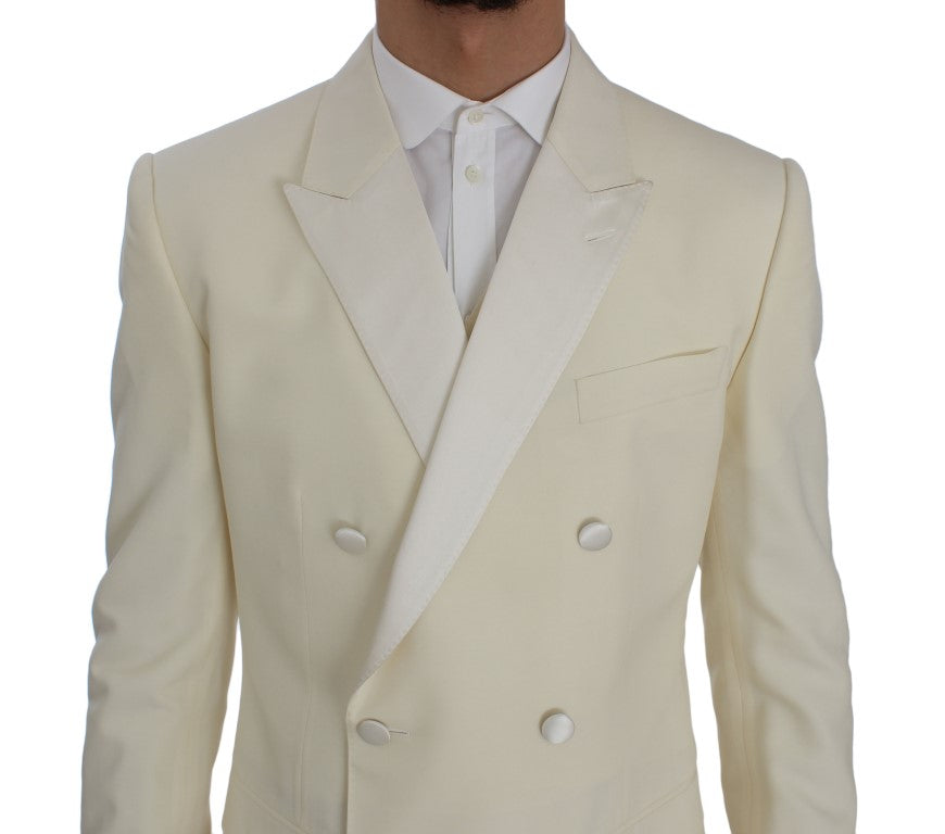 Cream White Wool Silk Slim Fit 3 Piece Suit