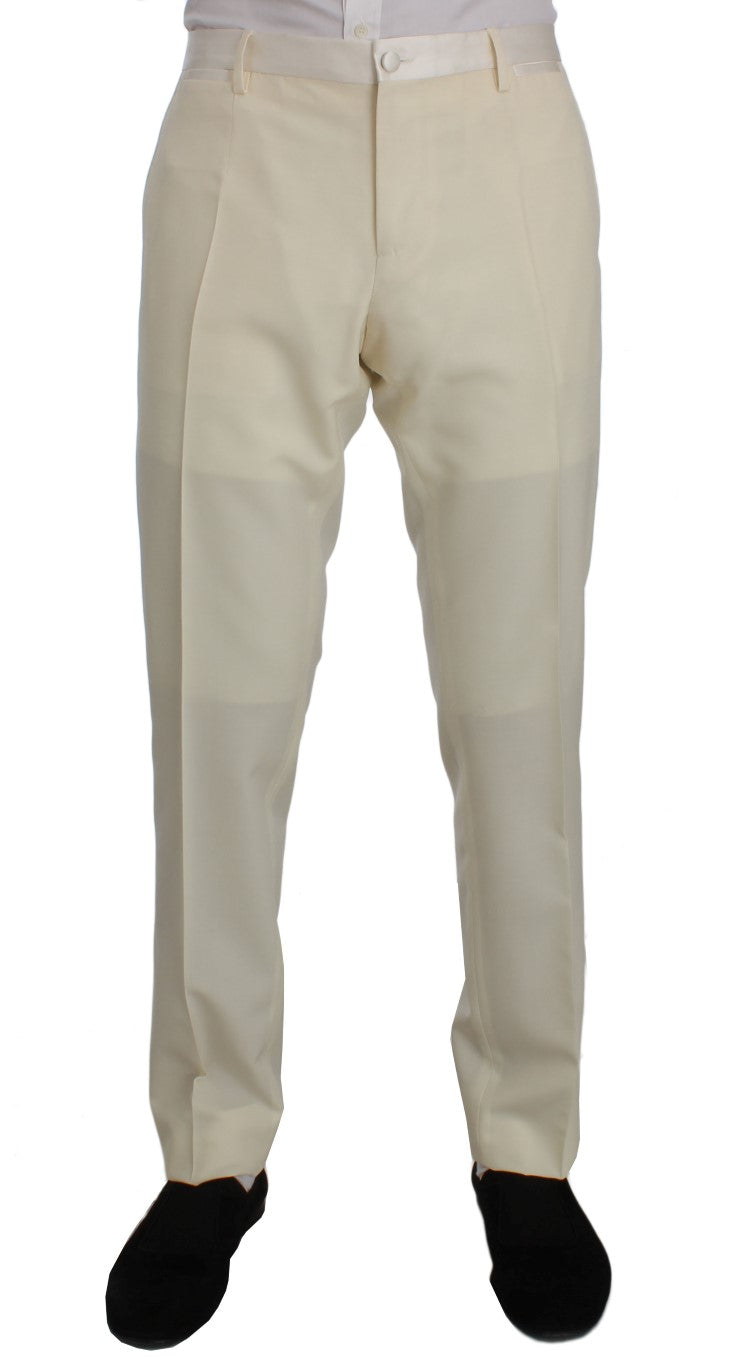 Cream White Wool Silk Slim Fit 3 Piece Suit