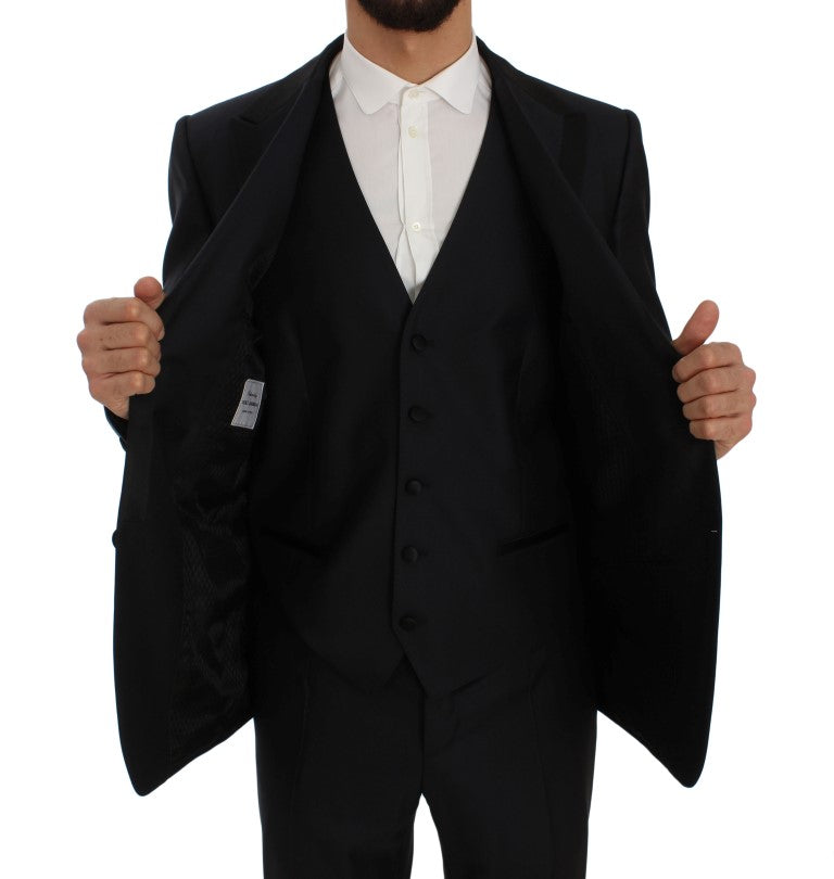 Blauer Seidenwolle Slim Fit 3 Stück Anzug