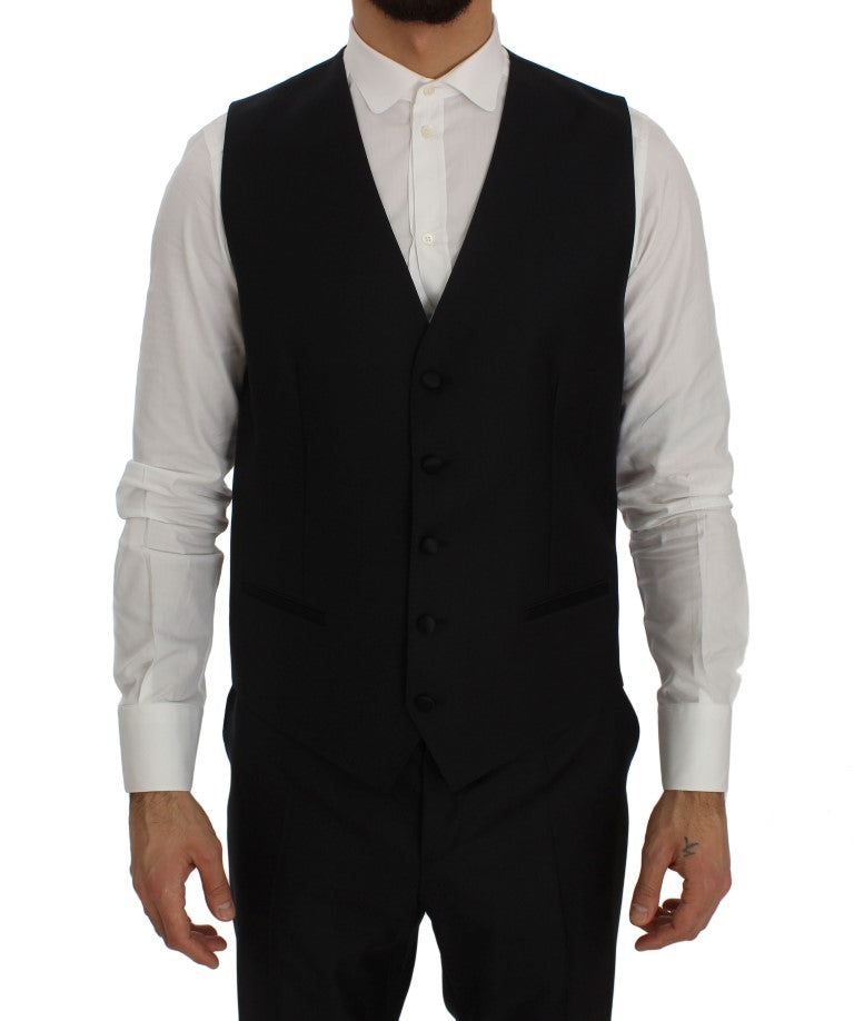 Blauer Seidenwolle Slim Fit 3 Stück Anzug