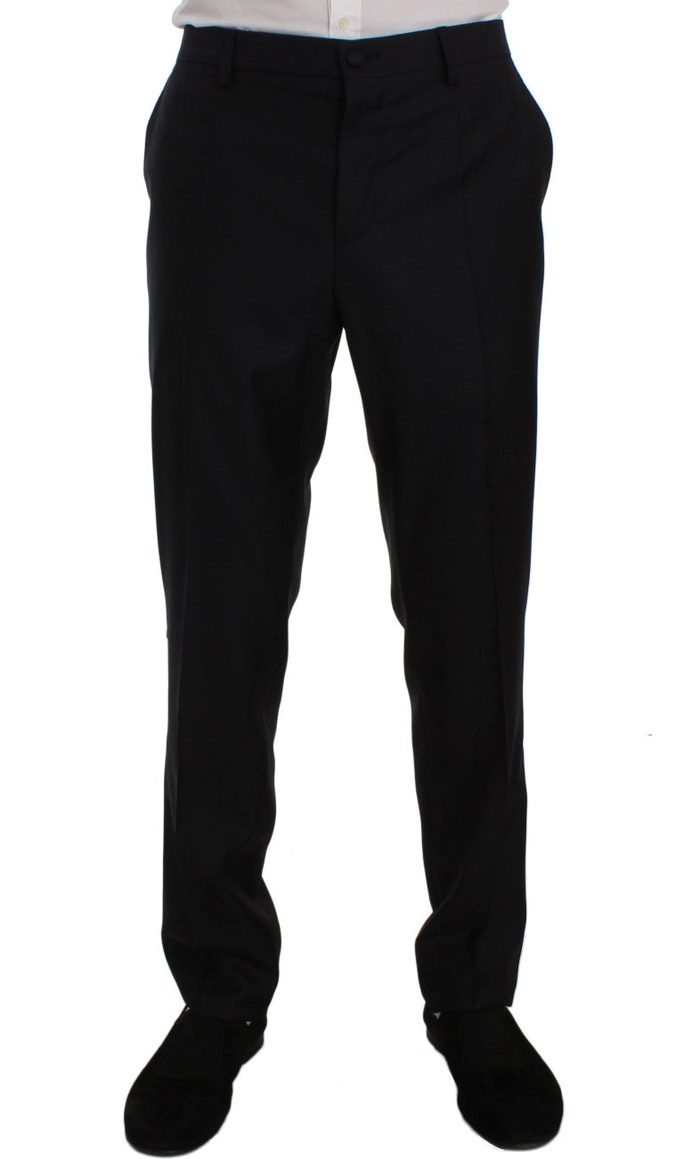 Blauer Seidenwolle Slim Fit 3 Stück Anzug